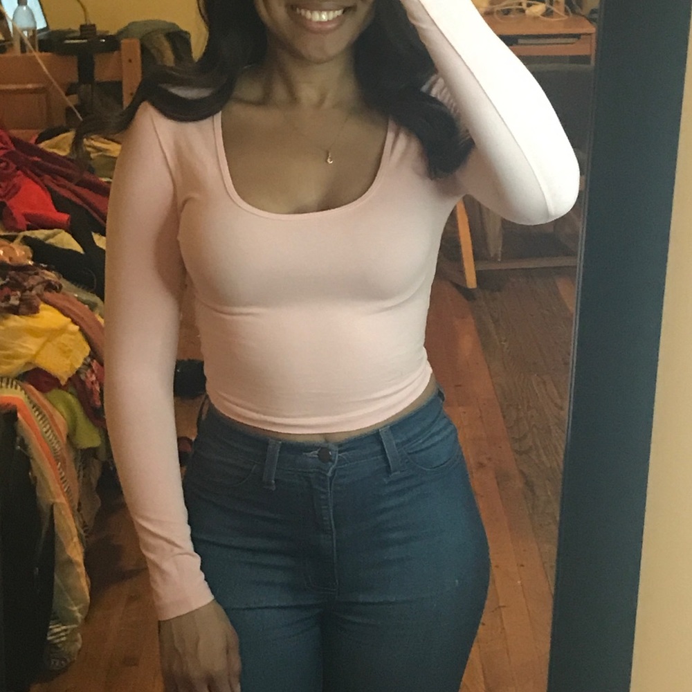 American Apparel Light Pink Long Sleeve Crop Top